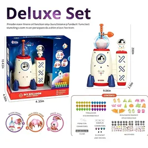 Kids Space Rocket Balloon Pump Toy Set – Creative Air Powered Inflation Playset with Cartoon Stickers, Fun Learning Toy Gift for Boys Girls