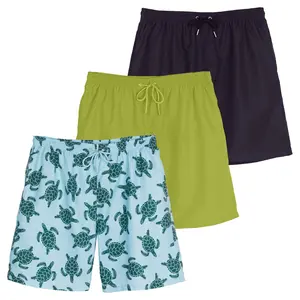 Real Essentials 3-Pack: Boy's Swim Board Shorts Trunks with Drawstring Beach UPF Swimwear Surf Swimming Short for Boys