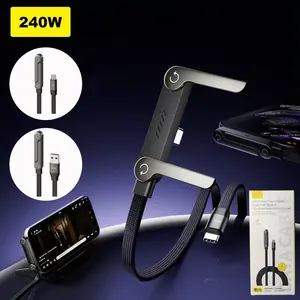 240w Braided Fast Charge Cable with Phone Stand,  2-in-1 Invisible Holder Charger Cable with Stand, 240w Stand Data Cable for Gaming, Office, Car Travel, Compatible with Iphone Samsung Type-C Charging Cable