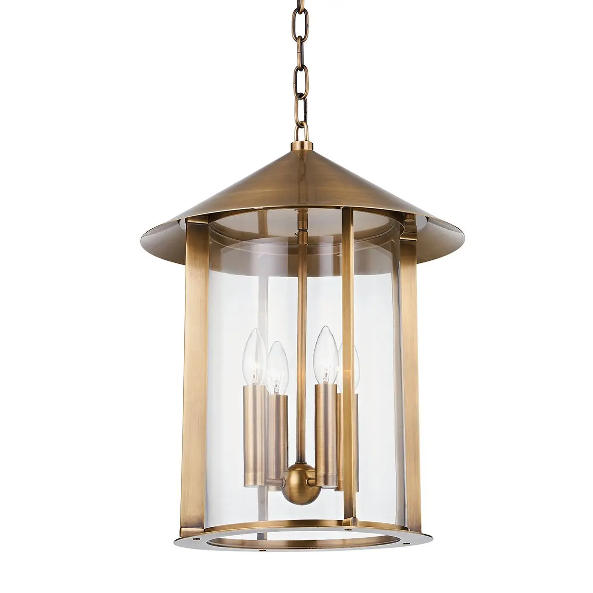 Medium Long Beach Lantern with Sleek Cylindrical Design and Patina Brass Finish