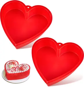 10 Inch Heart Shaped Cake Pans, 2 Pack Nonstick  Heart Baking Molds for Cakes, Cheesecakes and Brownies (Red)