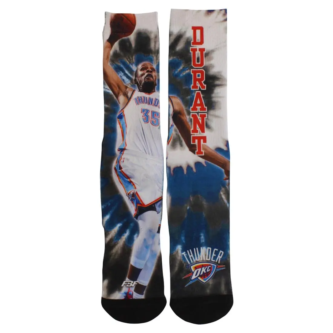 Menswear NBA Oklahoma Thunder Kevin Durant Tie-Dye Crew Socks, Blue