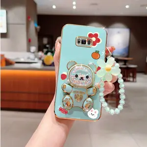Fashion Strap Lanyard S8+ Impact Resistant PC Phone Holder Case Compatible With for Samsung Galaxy S8 Plus Cute Bear with Adorable Fruits Flowers Case Cover for Fashion