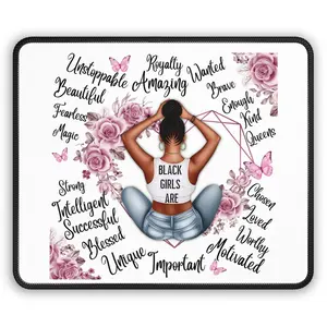 Black Girl Affirmations Mouse Pad, 9" × 7" Size, Anti-Slip Rubber Base, Full Front Decoration with Motivational Design, Inspirational Desk Mat Desktop Accessory