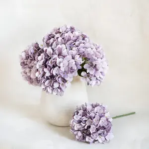 13" Faux Gray Purple Hydrangea Stem, Silk Pastel Blooms Wedding Bouquet, DIY Flowers, Bridal Shower, Event Reception Table Centerpiece