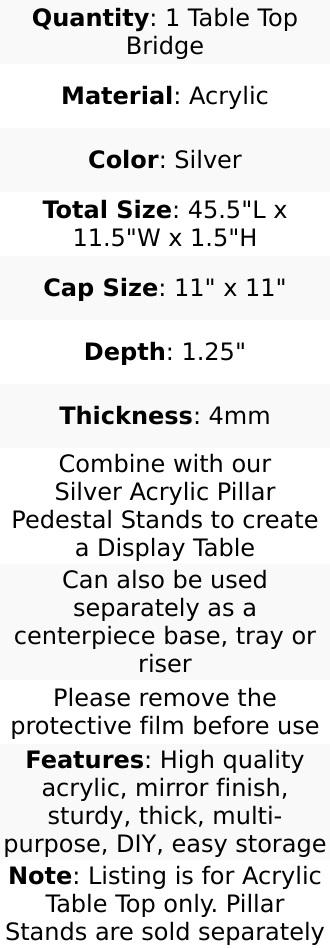 Silver Plexiglass Connector Plate for Rectangular Pillar Pedestal