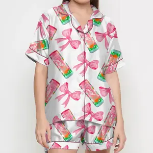 Coquette Alani Pajamas Satin Set, Pink Coquette Energy Drink Shirt, Mother's Day Gift, Birthday Gift,Pjs For Women, Bridesmaid Gifts, Party