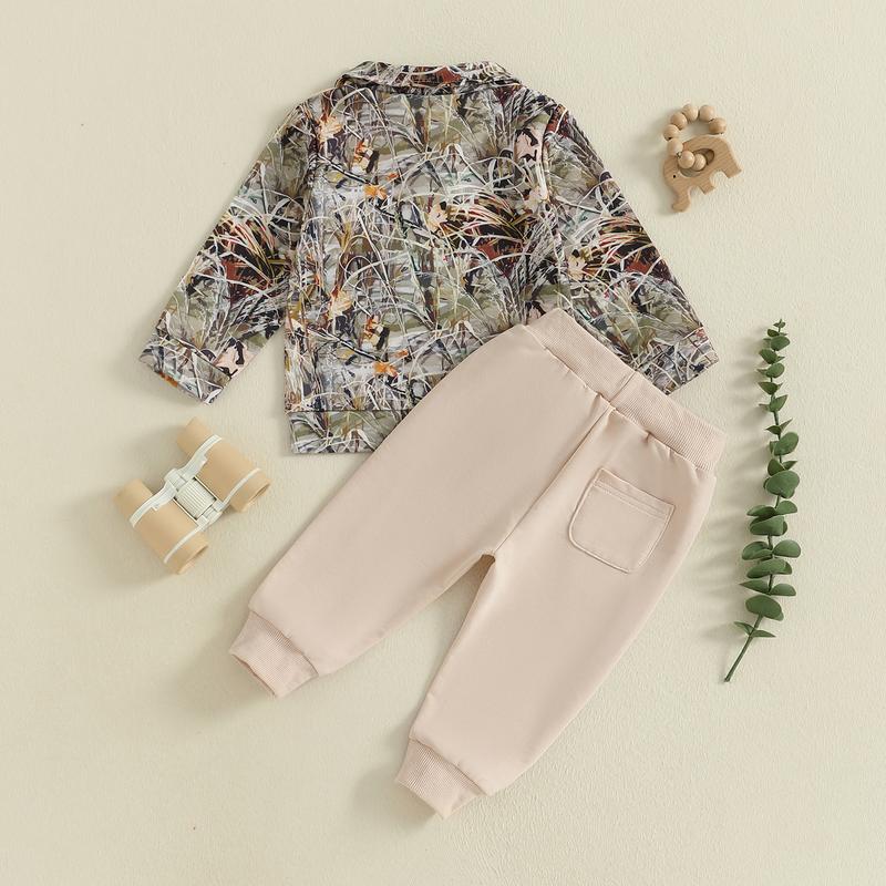 Babamoon Toddler Baby Boy Fall Hunting Outfits Half Zip Long Sleeve Animal Mallard Duck Print Pullover Tops Camouflage Pants 2Pcs Wild Clothes Set