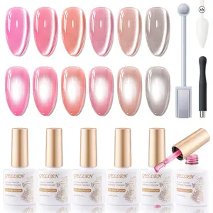 Gellen Cat Eye Uv Gel Nail Polish Set – 6 Elegant Pink Nude Shades with 2 Magnets Glossy Cosmetic
