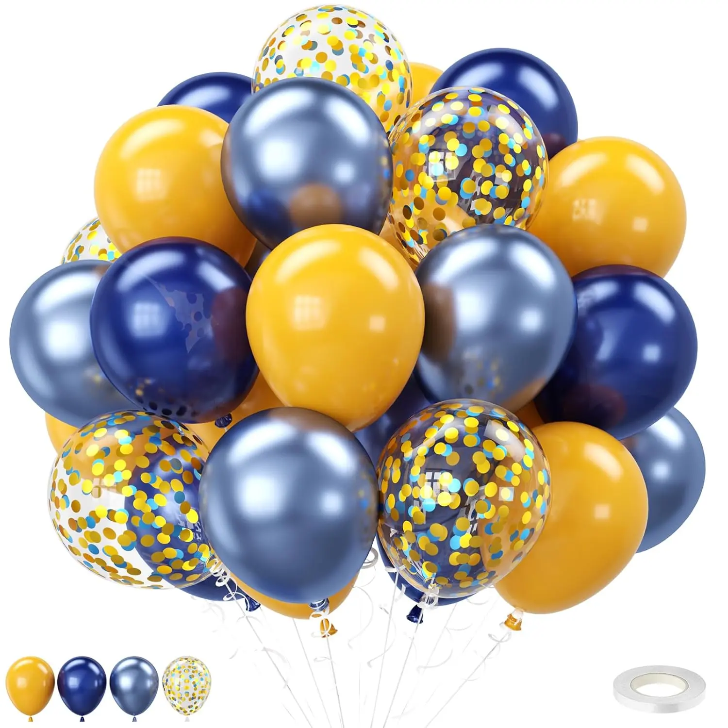 12-Inch Blue & Yellow Pearl Balloons Navy and Lemon Confetti Balloons for Graduation & Parties