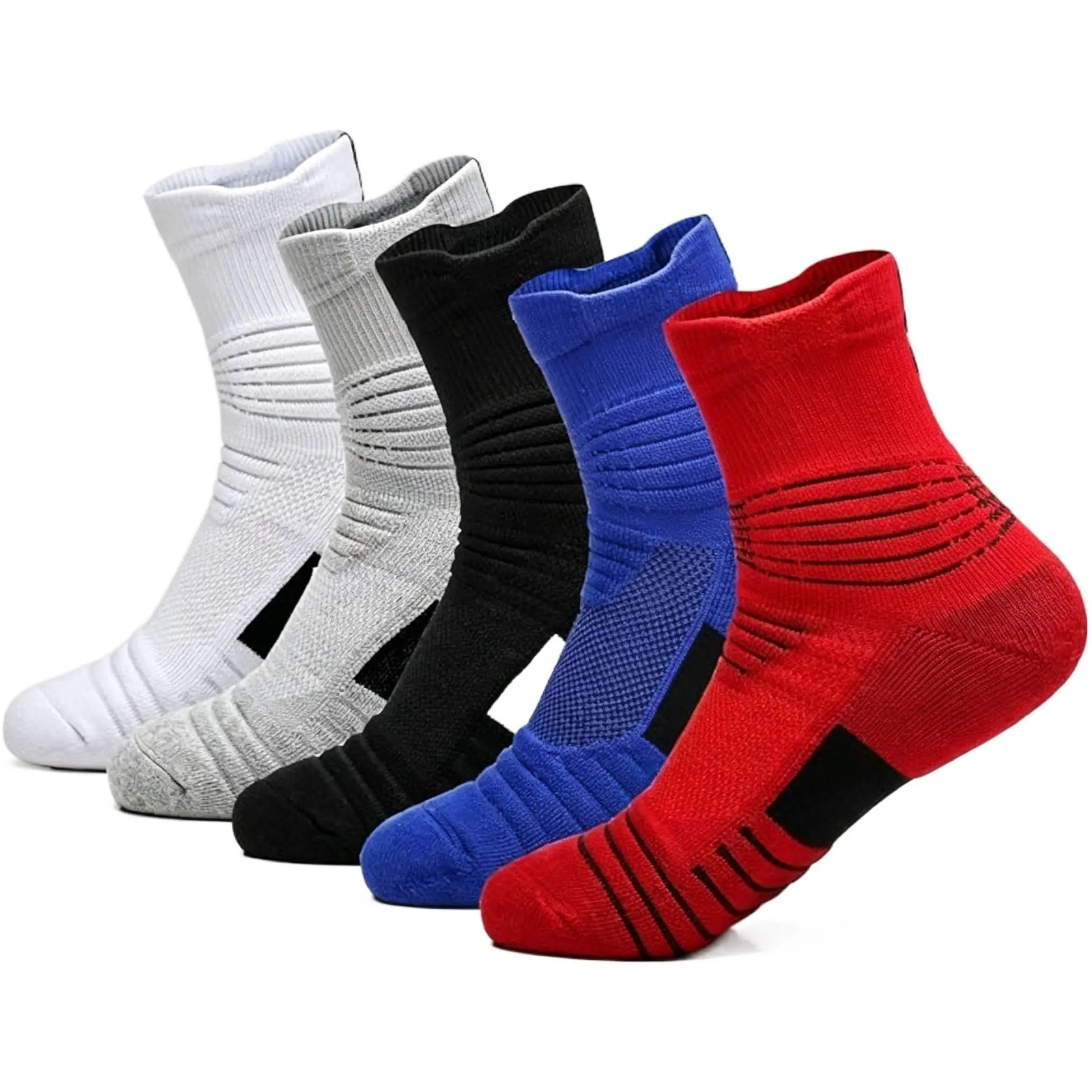 Men'S Basketball Socks With Towel Sole, Anti-Slip Sports Ankle Socks, Looped Outdoor Mid-Calf Socks, Quick-Dry Running Socks