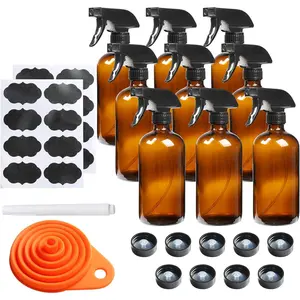 9 Pack Glass Spray Bottle 16oz, Empty  Spray Bottle Refillable Container for Essential Oils,Cleaning Products, spray device