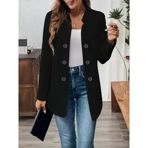 Women's Solid Color Long Sleeve Open Front Coat, Casual Longline Outerwear for Fall & Winter, Ladies Clothes for Daily Wear, Clothing for Women
