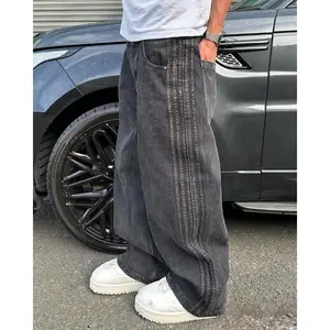 Men’s Patchwork Embroidered Baggy Jeans — Streetwear, Hip Hop, Vintage Black, Wide-Leg Casual Jeans