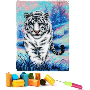 EMISTEM Latch Hook Kits for Adults - DIY Latch Hook Rug Kits, Crochet Kit for Beginners, Rug Making Kits with Printed Canvas, Gift Packaging.(White Tiger Walking on Snow, 20x15)