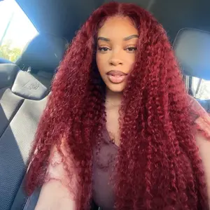 Pizazz Hair 13x4 Deep Wave HD Lace Front Wigs Burgundy 99J Color Human Hair Wigs With Pre-plucked Hairline