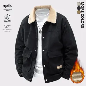 Men's Autumn And Winter Heavyweight Corduroy Jacket, Fashionable Plush Thickened Windproof Warmth Lapel Coat, Soft Skin-Friendly Breathable Fabric, Suitable For Daily Casual And Outdoor Activities Wear