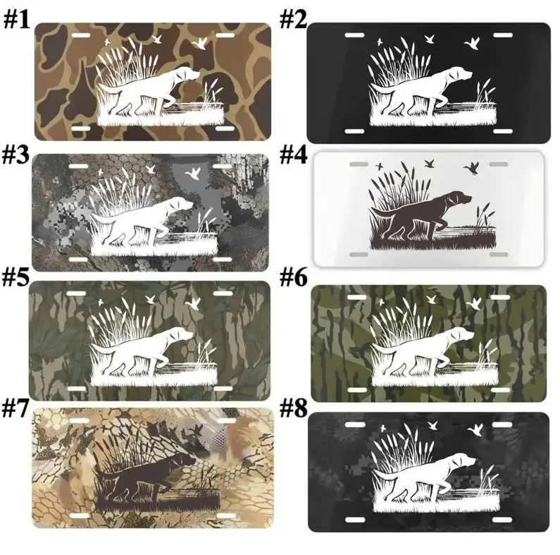 Hunting Dog Camouflage License Plate, Waterfowl Retriever Vanity Front Tag Auto Decor, Bird Hunter Gift for Him, 12x6 Inch Durable Metal Plate Accessory