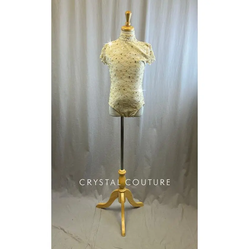 Ivory Lace Leotard with White Lycra Lining and Rhinestones