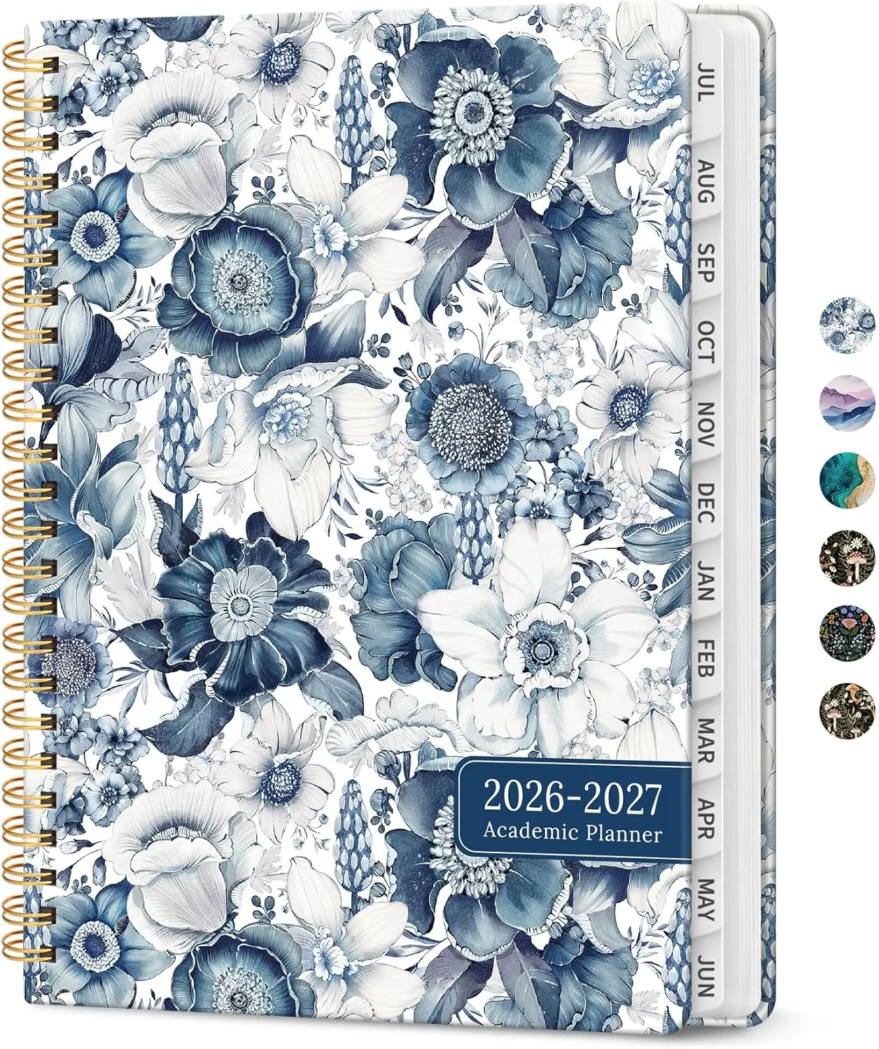2026-2027 Academic Hardcover Planner, Jul 2026-Jun 2027 Monthly & Weekly Organizer, 6.3"x8.5" Spiral Blue Floral Planner for Women, Office & School Supplies