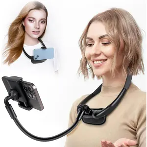 Silicone Neck Phone Holder, Hands-free Flexible Gooseneck Phone Holder, Modern Video Recording Neck Hanging Phone Bracket, Phone Accessories, Selfie stand control stick Smartphone Adjustable Magnetic Cellphone Black vacuum phone holder Mount auto tracking