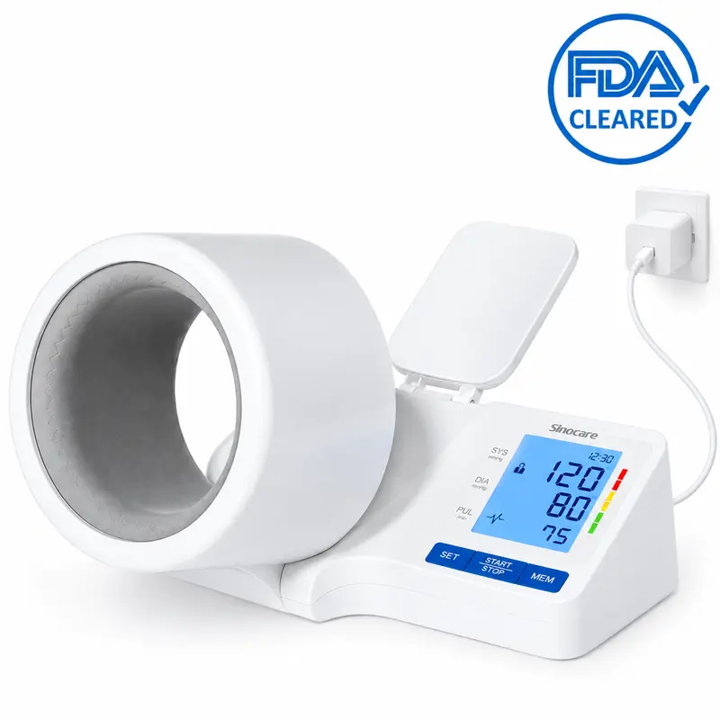 Sinocare Upper Arm 360° Automatic Blood Pressure Monitor,Color Light Up Screen Digital Display,Visual & Easy-to-Understand Number Readout, User-Friendly Design,11-11.5 inch Wide Cuff,Voice Broadcast,2x90 Memories,FDA Cleared