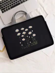 Floral Pattern Notebook Bag, Soft Laptop Sleeve, Tablet Case, Zipper Storage Pouch, Casual Style, All Seasons Use