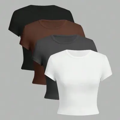 Danedvi Women's Half Sleeve Cropped Tee - Loose Fit Drop Shoulder Basic Top - View #11
