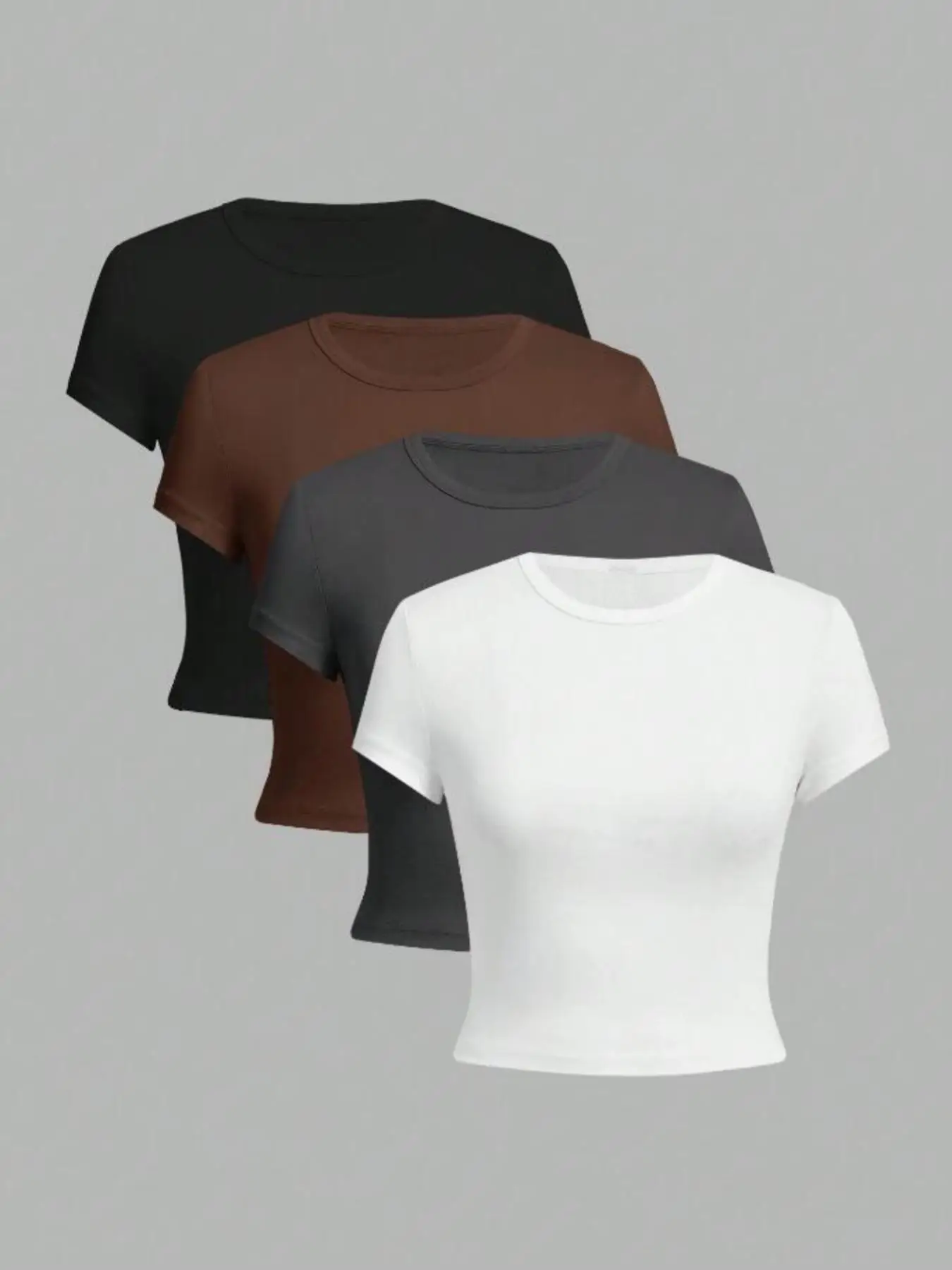 Women's Solid Round Neck Crop Tee, Fitted Basic Casual Soft Fabric Shortsleeve Crew Neck T-shirt for Daily Wear, Ladies Clothes for All Seasons, Summe