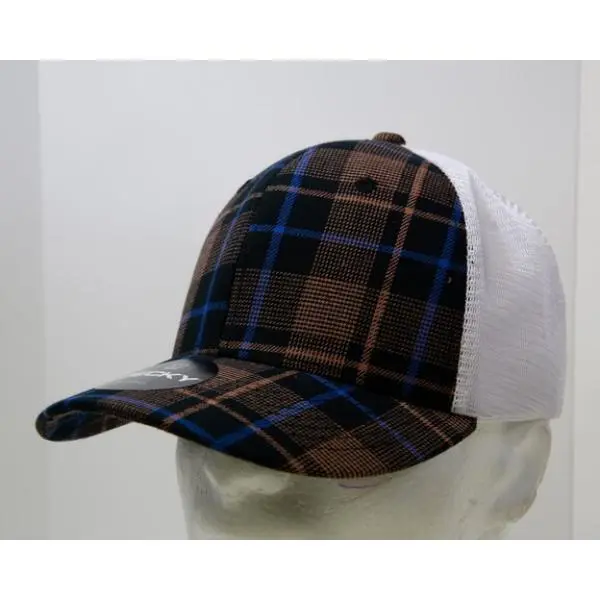 212 MAIN Dog & Cat Plaid Trucker Hat - 6017-225, 6-Panel Mid-Crown Structured Snapback, Mesh, Cotton-Nylon Blend, 225-White, 1 Size Fits Most