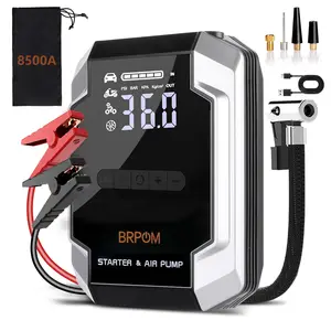 BRPOM 8500A Portable Car JumpStarter with Air Compressor (ALL Gas, 10.0L Diesel) 150PSI WithTire Inflator, 12V Car Battery JumpPower With LED Light