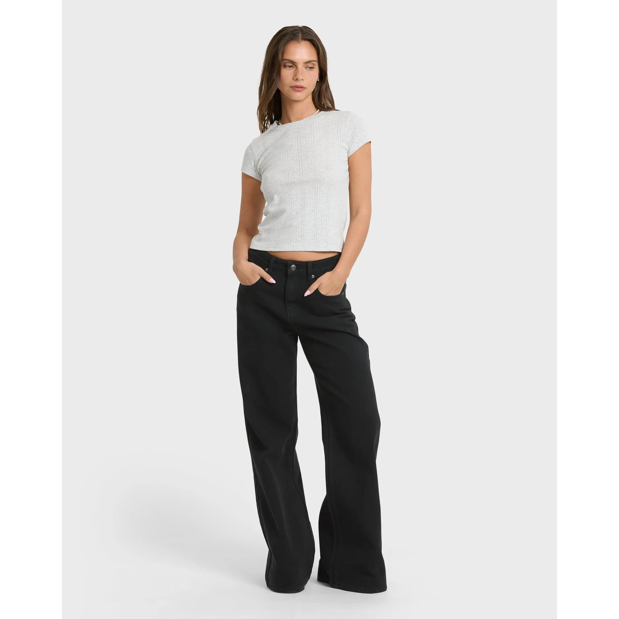 Free Fall Flare Jeans - Black Fitted Bottoms Button Cotton