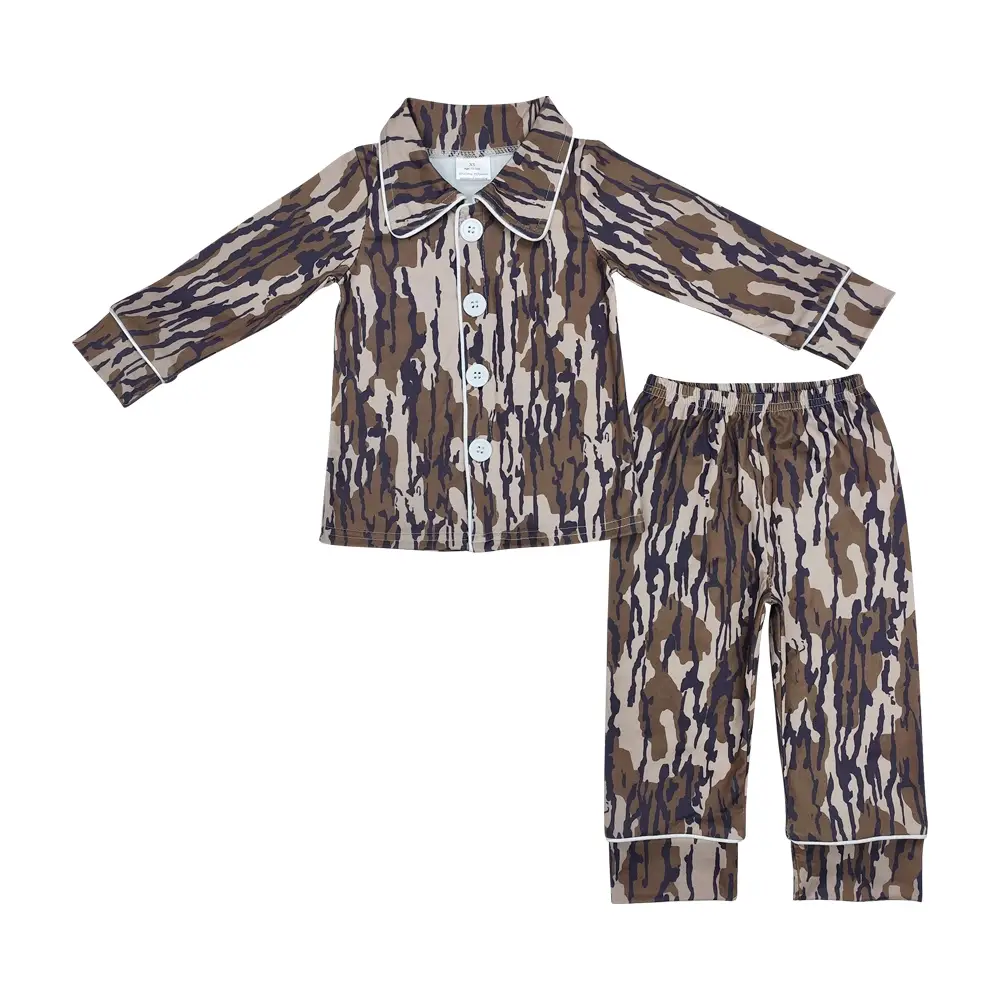 BLP0705--Army green camouflage Loungewear long sleeve pajamas boys set christmas 2024 Camo Print