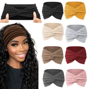 8 Pcs Premium Yoga Sports Headbands,High Elasticity Breathable Wide Twist Hairbands,Moisture Wicking Workout Sweat Bands for Running & Gym,Halloween Christmas Party Fathersdaygift