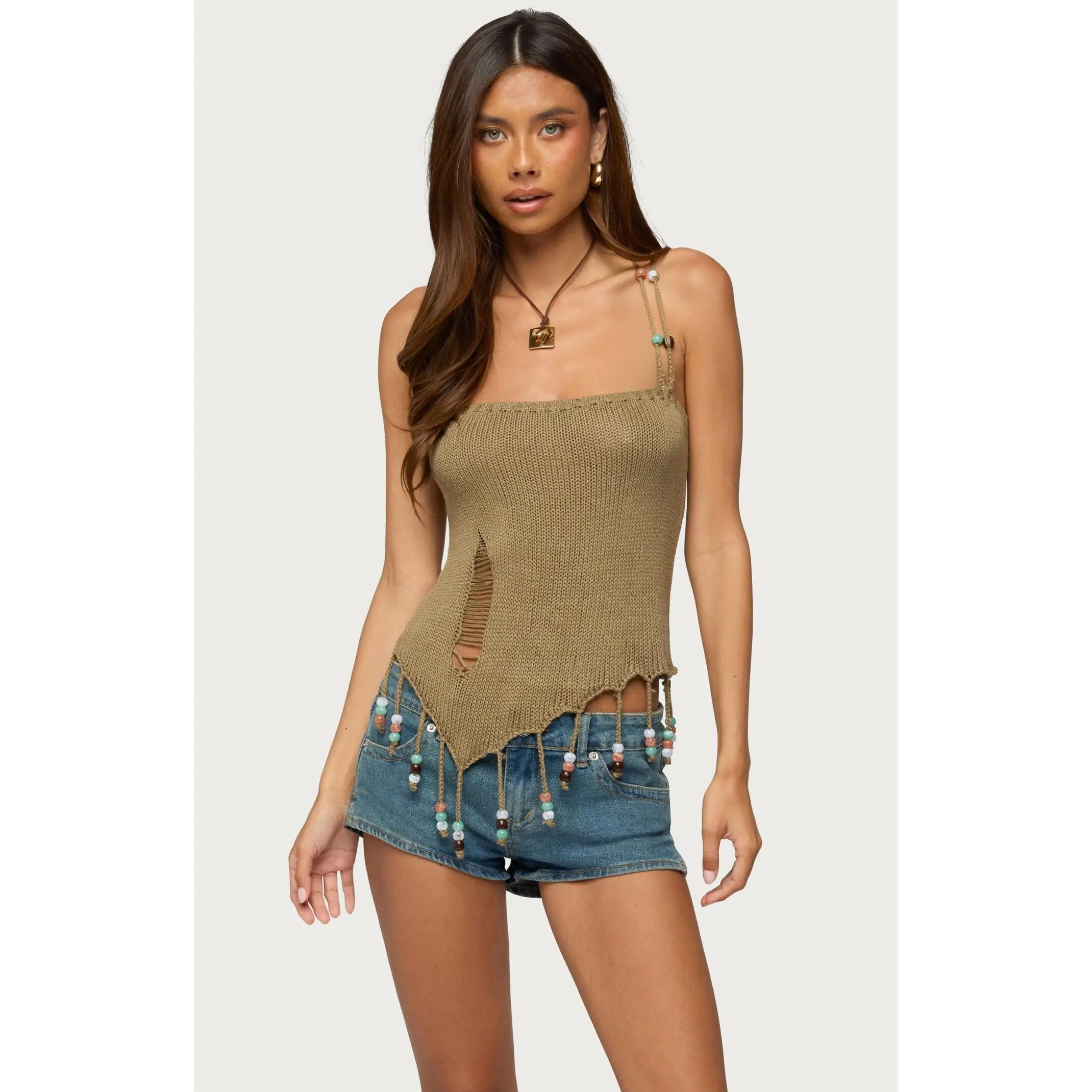 Edikted Women's Fernie Bead Fringe Knit Top
