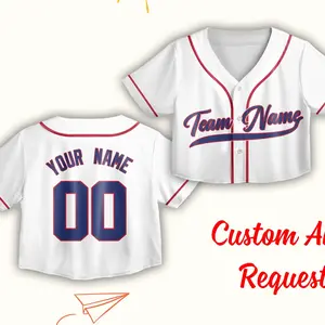 Custom Name Baseball Team Jersey, Personalized Crop Top Jersey Baseball Shirt, Game Day Outfit For Baseball Girls, Womenswear Sport Gifts