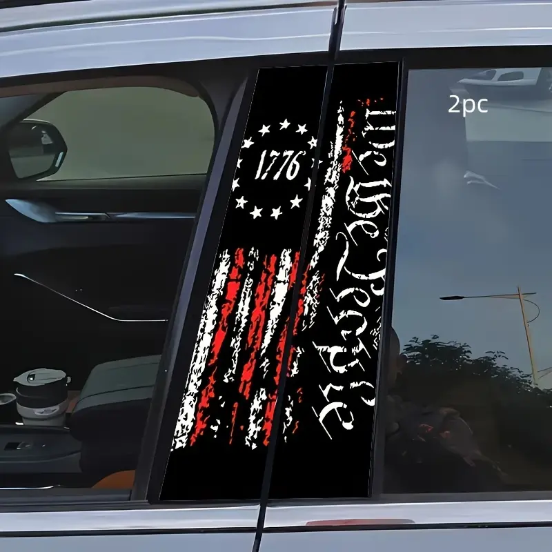 2 Pieces Patriotic 1776 American Flag Vinyl Auto Decal-Durable, Weather-Resistant B- Pillar Protection Sticker with "We the People" Text, Perfect for Car Windows, American Flag Accessories