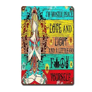 Metal Sign Yoga I'm Mostly Peace Love And Light And A Little Go Fk Yourself Yoga Home Decor For Bar 8 * 12inch