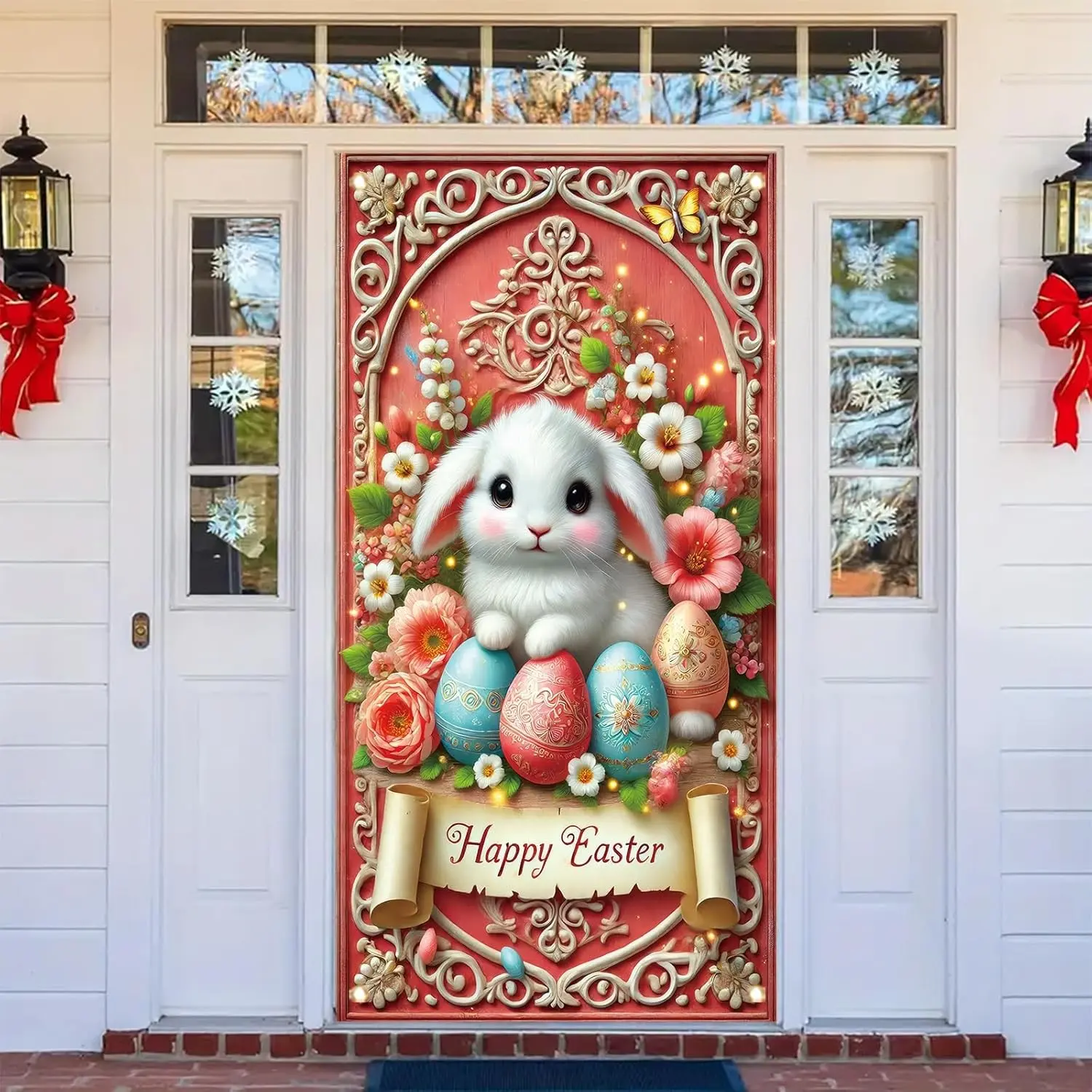 Easter Bunny Door Decoration, Happy Easter Egg Design, Durable & Washable Material, Perfect for Home Party Use