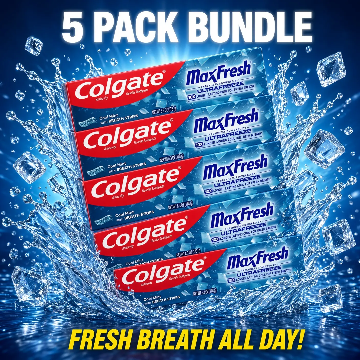 Colgate MaxFresh Fluoride Toothpaste, Cool Mint, 5 Pack, 7.3 oz