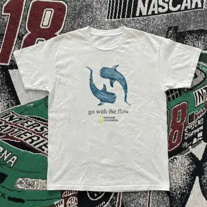 go with the flow Tee, Gildan Men's White T-shirt - Y2K Vintage Cartoon Aesthetic