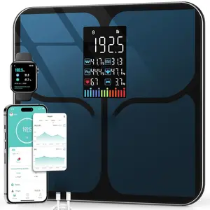 ABLEGRID Body Fat Scale,Digital Smart Bathroom Scale for Body Weight, Large Color Display Screen, 16 Body Composition Metrics BMI, Water Weigh, Heart Rate, Baby Mode, 400lb, Rechargeable