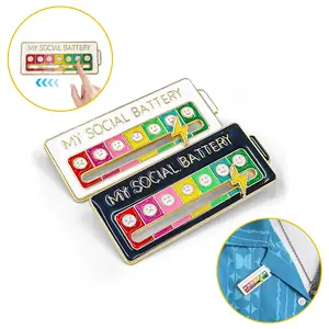 【free-ship】2 Pack Social Battery Slider Pins, Funny Interactive Introvert Mood Enamel Lapel Pins, Pastel Pink Cute Novelty Pins for Jackets Backpacks Hats, Cowboy Accessories Gift for Girlfriend Wife Her Men Women