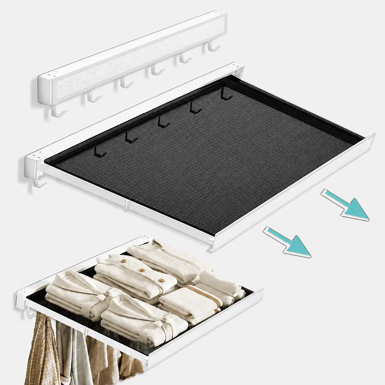 Wall Mounted Drying Rack for Laundry, Retractable Expandable Folding Clothes Drying Rack, Aluminum Alloy Space Saving Laundry Organizer with Thick Mesh Design, Indoor Outdoor Wall Mount Clothes Hanger for Bathroom, Balcony, Towels, Socks and Clothing
