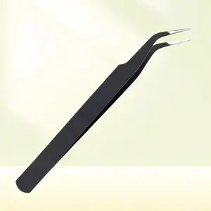 Black Curved Tweezers, Precision Nail Art & Lash Applicator Tool for Rhinestones, False Lashes & DIY Beauty Styling