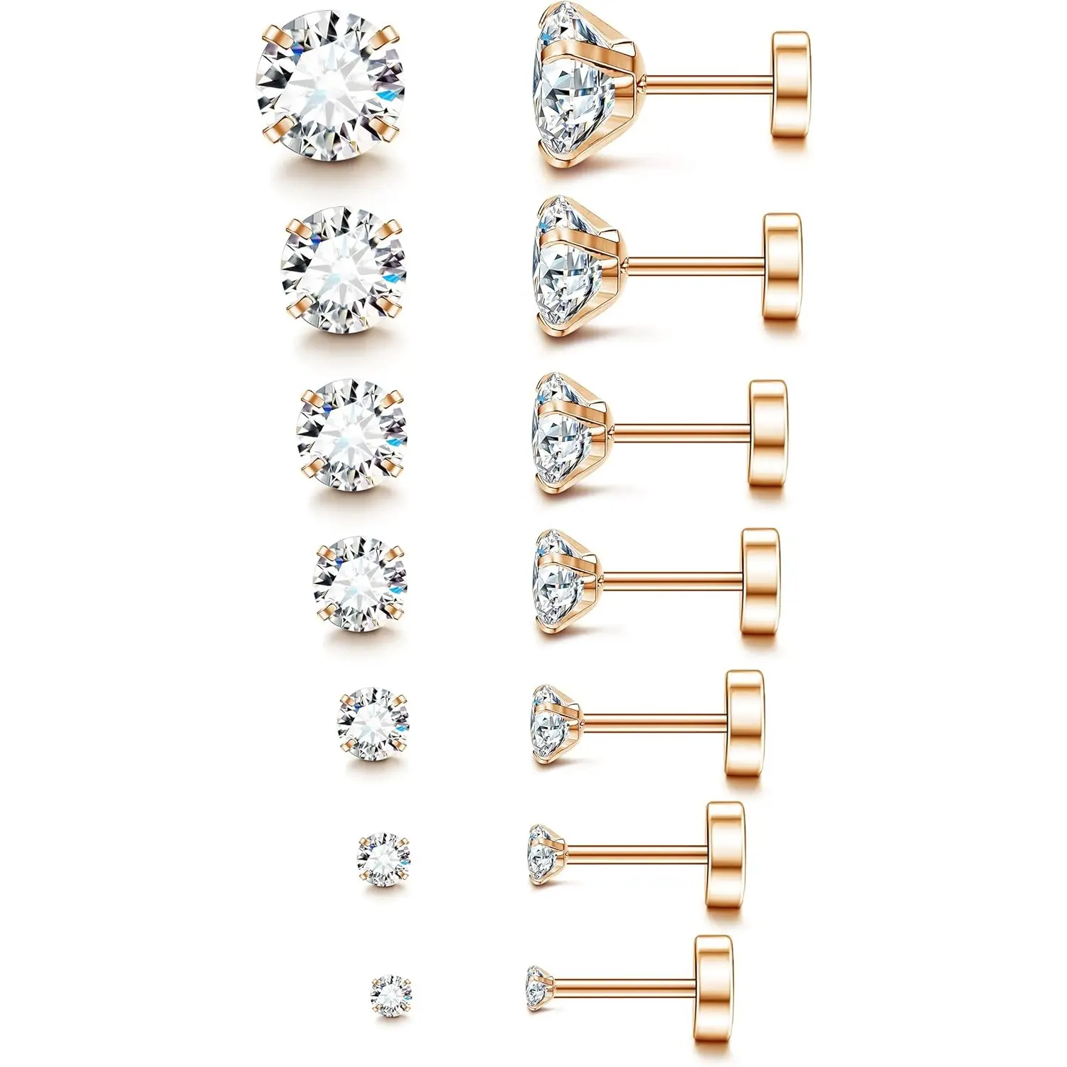 F. 7Pairs, 2-8mm rose gold