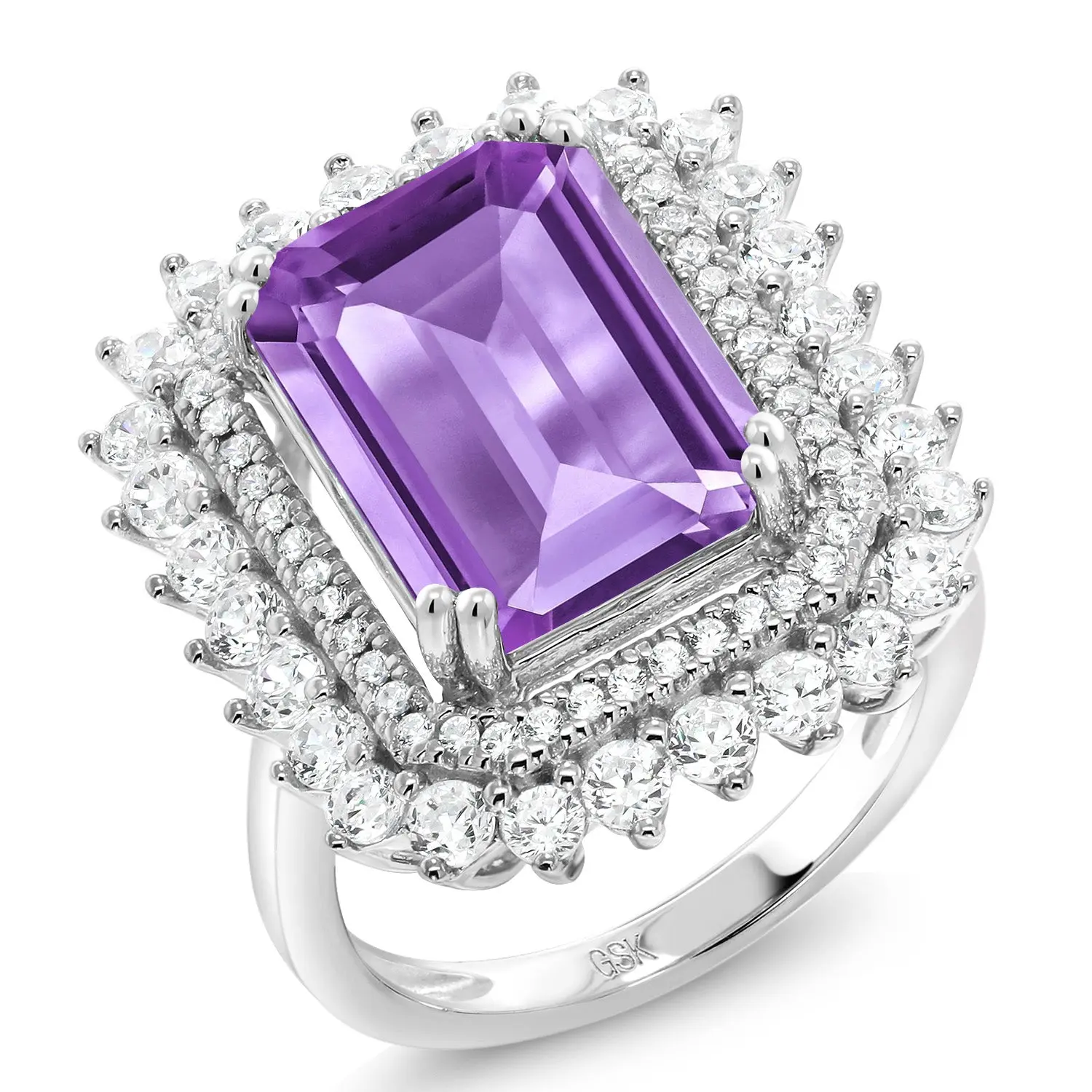 5-10 Cttw Emerald Cut Halo Ring For Women | 925 Sterling Silver | Gemstone Birthstone | Emerald Cut 14X10MM | Wedding Anniversary Promise Statement Ring | Available In Size 5-9