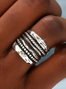 Casual Unique Vintage Fashion Punk Hip-hop  Geometric Multi-layered Stacked Ring for Man Daily Vacation Music Festival  Party All Saints' Day Daily Vacation Stackable Rings
