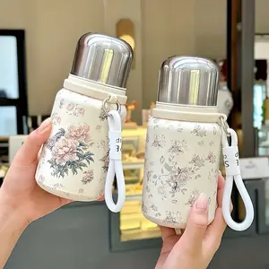 High-Value Stainless Steel Insulated Cup, Retro Large Capacity Water Bottle, Portable Tea Mug with Rope, Unisex Rose Peony Gift Cup, Vacuum Insulated Tumbler