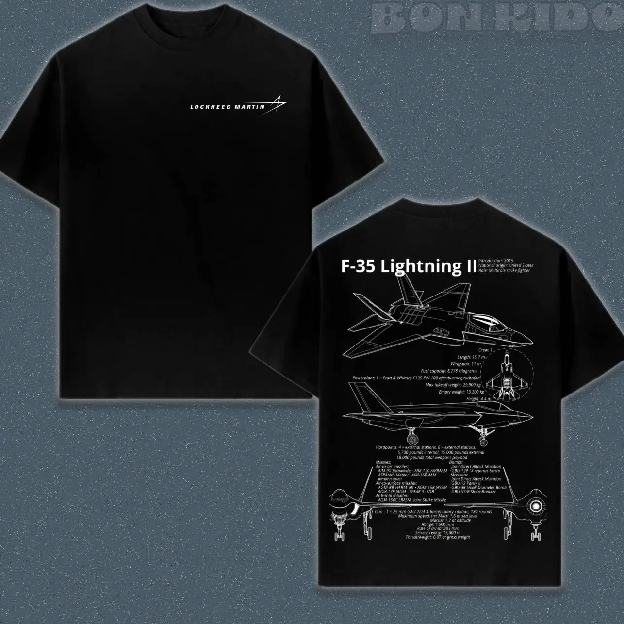 Men's F-35 Blueprint Graphic T-Shirt, Double-Sided Vintage Fighter Jet Tee, Unisex Premium Cotton Short-Sleeve Streetwear, Tshirt, Shortsleeve ITM